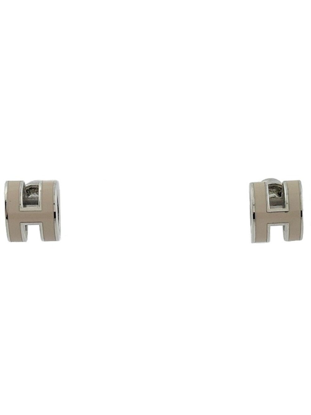 Hermes Earrings Mini Pop H Metal Silver Beige